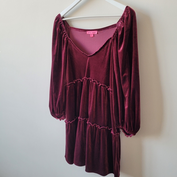 Betsey Johnson Rich Burgundy Crushed Velvet Baby Doll Dress Size Medium - Picture 5 of 7
